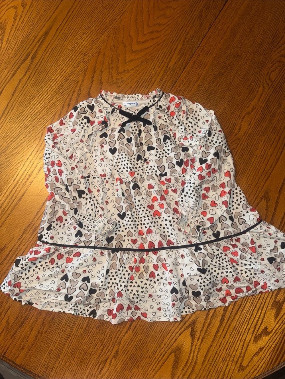 Mayoral Girls' White Heart Print Ruffle Dress Top